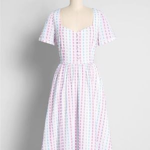 ModCloth Embroidered Fit & Flare Dress, Colorful Size 6